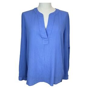 Diane Von Furstenberg Sz 10 Gauze Roll Tab Long Sleeve Top V Neck Lavender